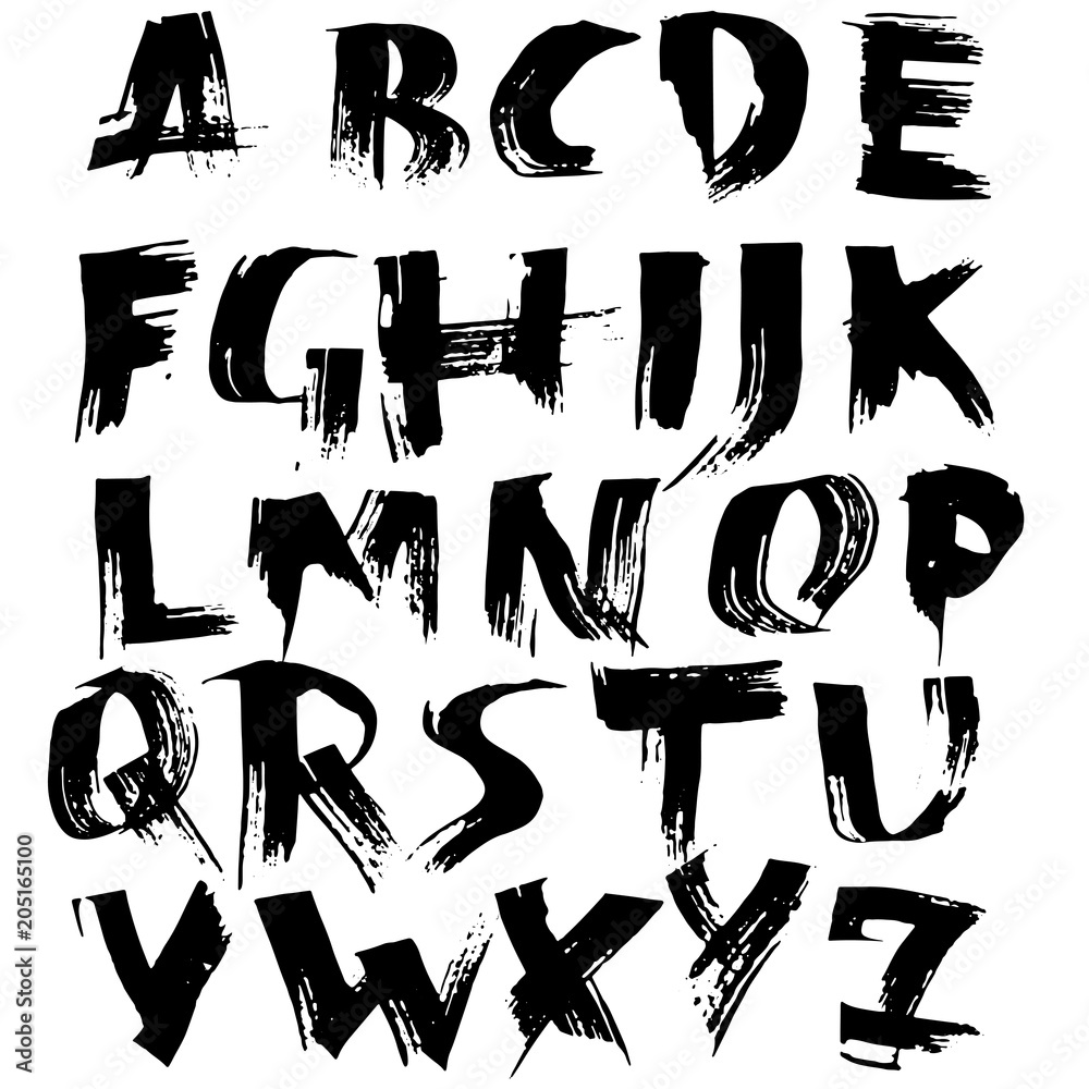 Grunge distress font. Modern dry brush ink letters. Handwritten ...