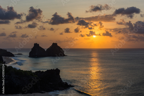 Cuadros en Lienzo Aerial view of Fernando de Noronha Island to Morro do Pico, Morro Dois Irmaos a