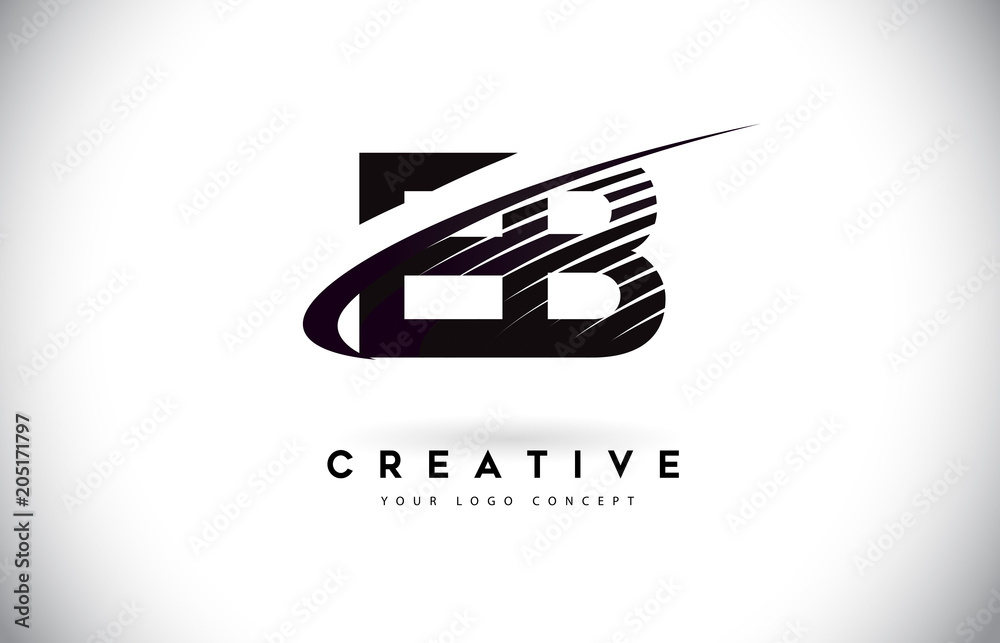 EB E B Letter Logo Design with Swoosh and Black Lines. Stock Vector ...
