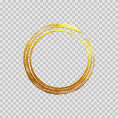 Wall Mural - golden ring frame made on brush stroke isolated on transparent background. vector design element.