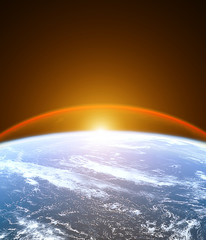 Wall Mural - planet earth from the space with rising sun. cosmic landscape. some elements of this image are furni