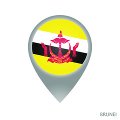 Wall Mural - Map pointer with flag of Brunei. Gray abstract map icon. Vector Illustration.