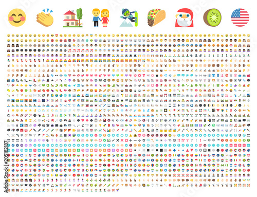 Fotografía All type of emojis, emoticons flat vector illustration symbols