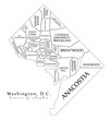 Modern City Map - Washington DC city of the USA with neighborhoods and titles outline map