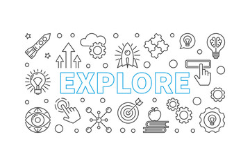 Poster - Explore vector horizontal banner in thin line style
