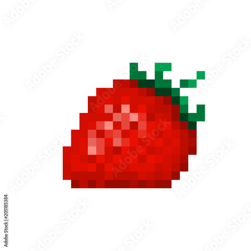 Red Strawberry Pixel Art Icon Isolated On White Background Jam