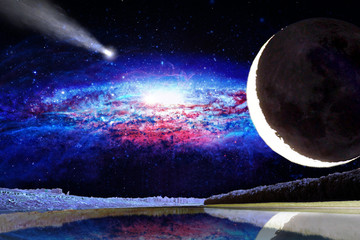 Wall Mural - Moon, stars and galaxy space sky night background