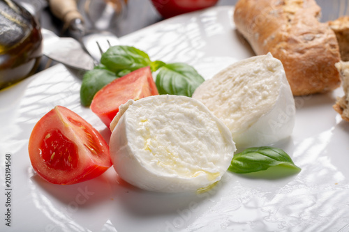 Fotomural Traditional italian food - white ball mozzarella buffalo Italian soft cheese wit