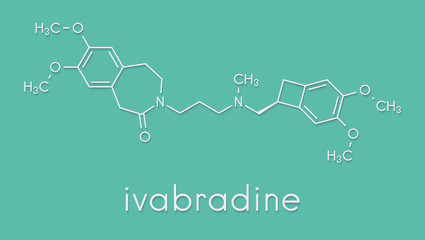 Poster - Ivabradine angina pectoris drug molecule. Skeletal formula.