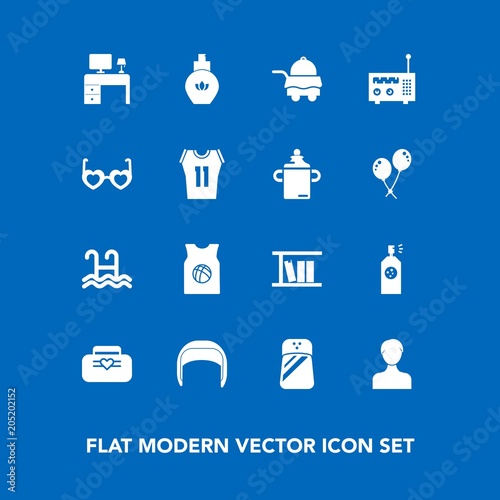 Modern Simple Vector Icon Set On Blue Background With Equipment