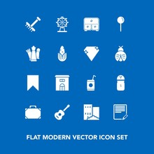 Modern, Simple Vector Icon Set On Blue Background With Sign, Carousel, Drop, Business, Cold, Game, Style, White, Real, Pin, Building, Autumn, Edit, Glass, Estate, Object, Garden, Music, Document Icons