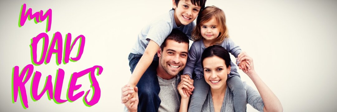 Composite image of parents giving children piggyback rides