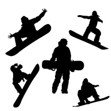 Raster Drawings Of A Silhouette Of A Snowboarder In Different Poses