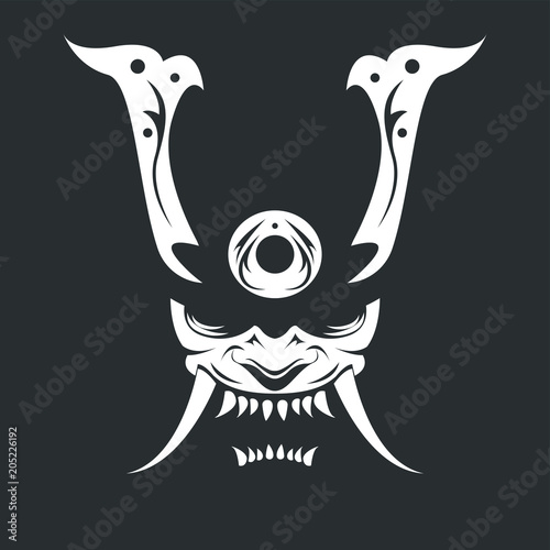 Fotografie, Obraz Raster drawing of a white demon samurai mask on a black background