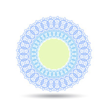 Pastel Blue And Green Lace Pattern Round Label, Vector Illustration
