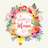 Fototapeta Kwiaty - Dzień Matki 26 Maja - kartka z napisem 
