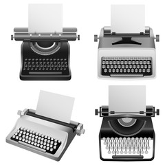 Poster - Typewriter machine keys old mockup set. Realistic illustration of 4 typewriter machine keys old mockups for web