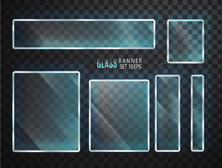 Leinwandbilder - Glass transparent plates set. Vector glass modern banners isolated on transparent background. Flat glass. Realistic 3D design. Vector transparent object 10 eps.