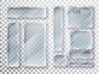 Leinwandbilder - Glass transparent plates set. Vector glass modern banners isolated on transparent background. Flat glass. Realistic 3D design. Vector transparent object 10 eps.