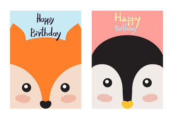 Sticker - Happy Birthday Cards Set, Vector Illustration