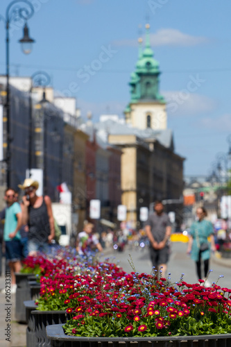 Plakat Kwitnące kwiaty w Warszawie.