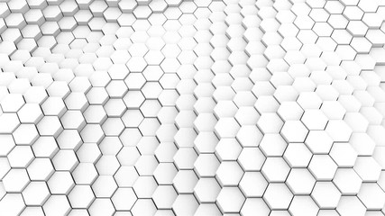 Aufkleber - Many abstract geometric hexagons as wave, optical Illusion, computer generated 3D rendering backdrop