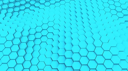 Aufkleber - Many abstract geometric hexagons as wave, optical Illusion, computer generated 3D rendering backdrop