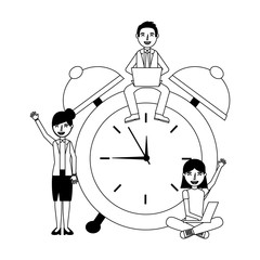 Sticker - people working on alarm clock vector illustration design