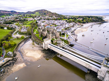 Aerial View Of The Historic Town Of Conwy With It's Medieval Castle - Wales - United Kingdom