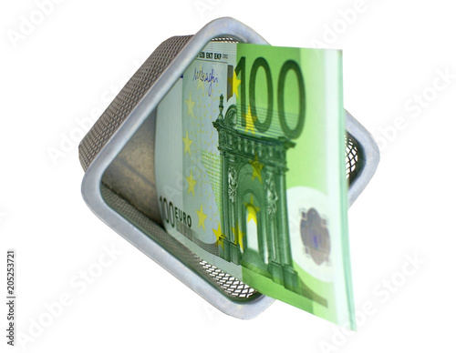 Fotografija Decoration with euro paper banknotes in Refuse bin
