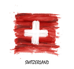 Wall Mural - Watercolor painting flag of Switzerland . Vector