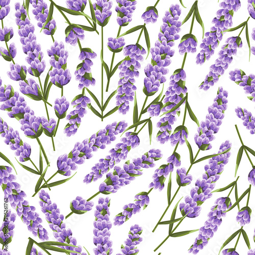 Láminas seamless pattern of purple lavender flowers, watercolor style flowers