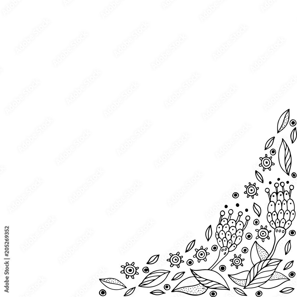 Doodle frame with flowers. Coloring page for adults. Vector illu Stock ...