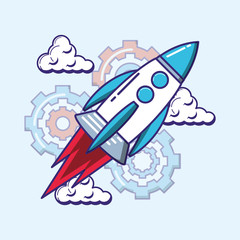 Sticker - rocket over background, colorful design. vector illustration