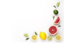 Colored Of Fruits On The White Background. Top View.
