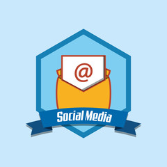 Canvas Print - emblem of social media concept with envelope icon over blue background, colorful design. vector illustration