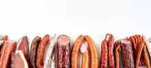 Panorama Banner With A Diversity Of Spicy Sausages