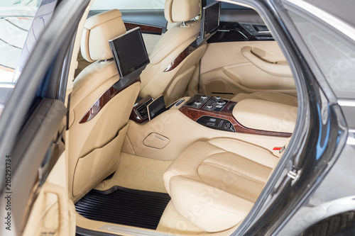 Open Back Door Of Business Class Car Rear Seat Of Modern