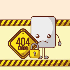 Wall Mural - 404 error page not found kawaii sheet sign board and security padlock vector illustration