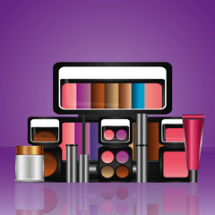 Wall Mural - set of professional cosmetics makeup tools vector illustration