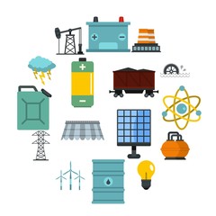 Wall Mural - Energy sources icons set in flat style isolated vector illustration