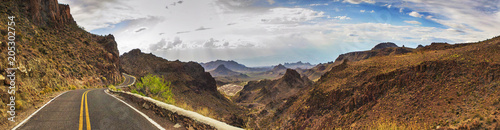 ROUTE 66 - OATES, SITGREAVES PASS IN BLACK MOUNTAINS, ARIZONA / CALIFORNIA - PANORAMA - AERIAL VIEW Wallpaper Mural