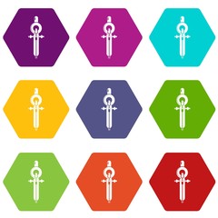 Poster - Compass icons 9 set coloful isolated on white for web