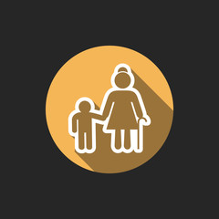Poster - Elegant Universal White Minimalistic Thin Line Grandmather with Grandson Icon with Shadows on Circular Color Button on Black Background 