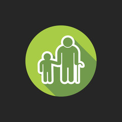 Poster - Elegant Universal White Minimalistic Thin Line Grandfather with Grandson Icon with Shadows on Circular Color Button on Black Background 