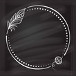 Vector round dotted frame frame whith feather and bead on a chalkboard background