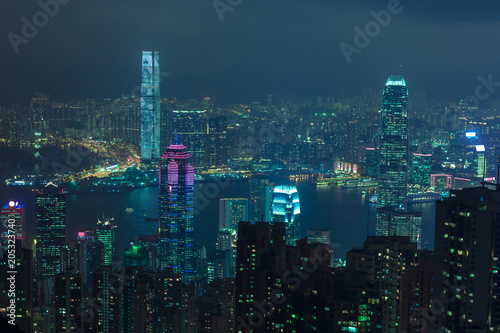 Photo Cyberpunk Hong Kong view the island and Kowloon city