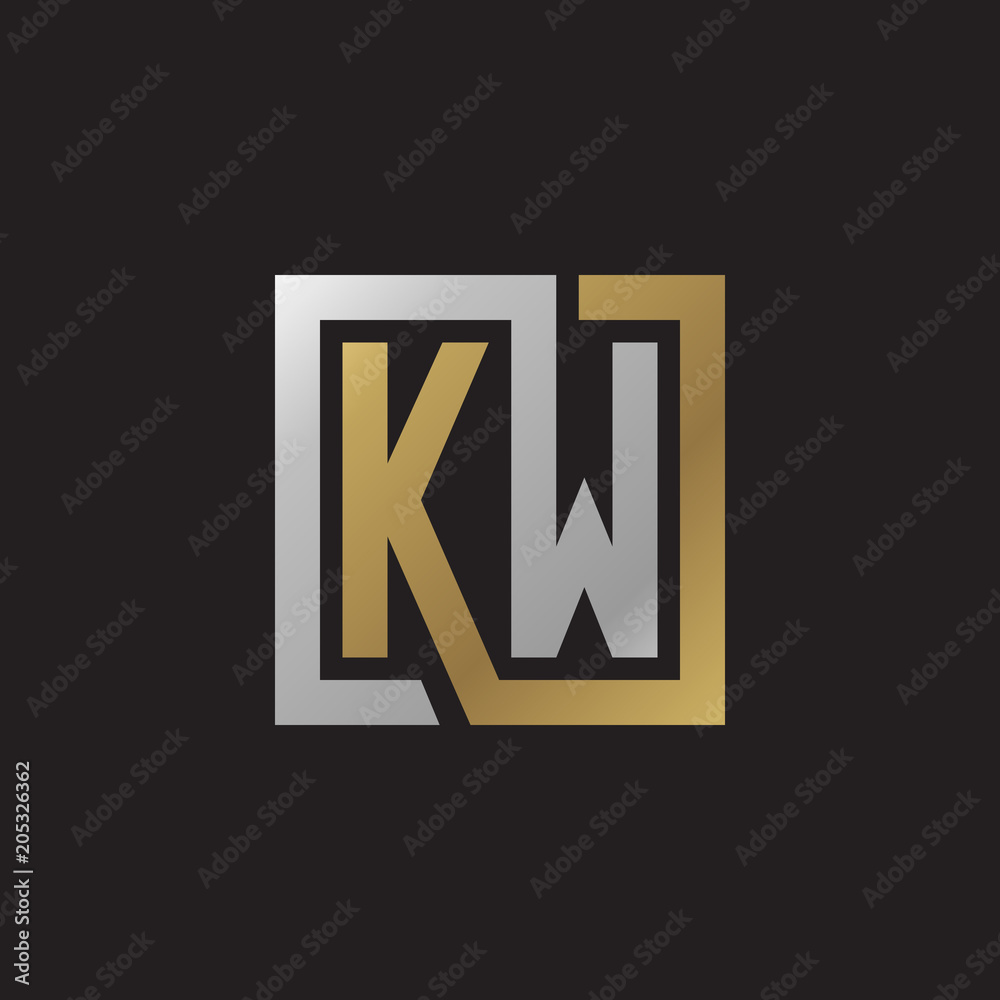 Initial letter KW, looping line, square shape logo, silver gold color on  black background Stock Vector | Adobe Stock, image size:1000x1000