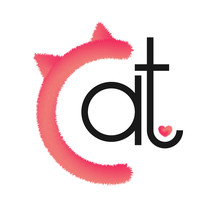 The Inscription "Cat" With Fluffy Big Pink "C" With Cat Ears. Good Modern Design. Can Be Used As Logo, Banner, Etc.