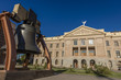 AUGUST 23, 2017 - PHOENIX ARIZONA - Replica of Liberty Bell in front of Arizona State Capitol Building at sunrise